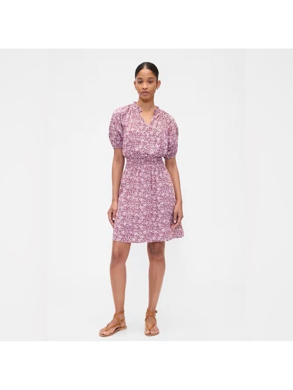 Gap Relaxed Smocked Split-neck Ditsy Floral Print Mini Dress NWT XL Romantic